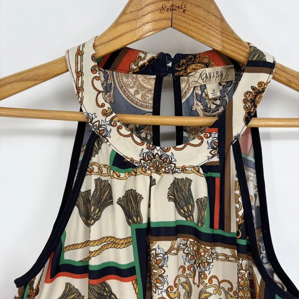 Lavish Sleeveless Tank Blouse S Old Money Maximalist Corporate Career Work Retro